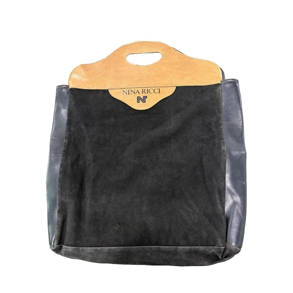 Vintage Nina Ricci Promotional Faux Suede Tote Cosmetic Gift Bag Black Tan